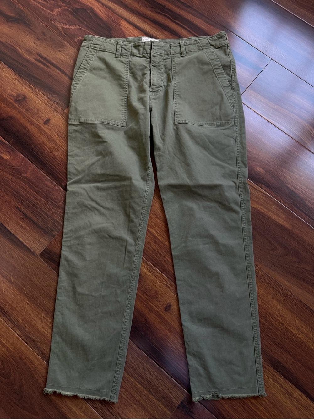 Nili Lotan Jenna Pant Raw Hem Ankle Crop Olive Green Womens 6 Quiet Luxury